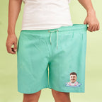 Custom Face Beach Shorts Personalized Swim Ring Green to Blue Gradient Swim Trunks