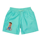 Personalized Beach Shorts Custom Funny Green to Blue Gradient Swimming Trunks with Face And Name