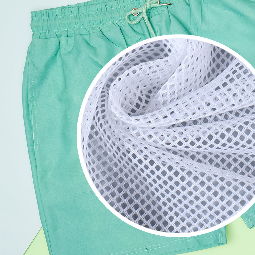 Personalized Beach Shorts Custom Funny Green to Blue Gradient Swimming Trunks with Face And Name