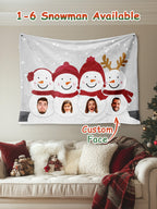 Custom Photo Tapestry – Personalized Faces Snowman Wall Hanging Blanket for Home Decor Christmas Gift