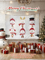 Custom Photo Tapestry – Personalized Faces Snowman Wall Hanging Blanket for Home Decor Christmas Gift