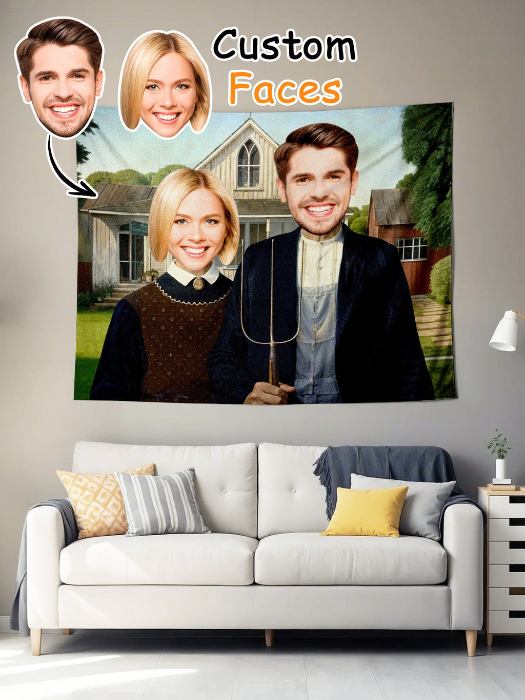 Custom Photo Tapestry – Personalized Faces Wall Hanging Blanket for Home Decor or Gifts
