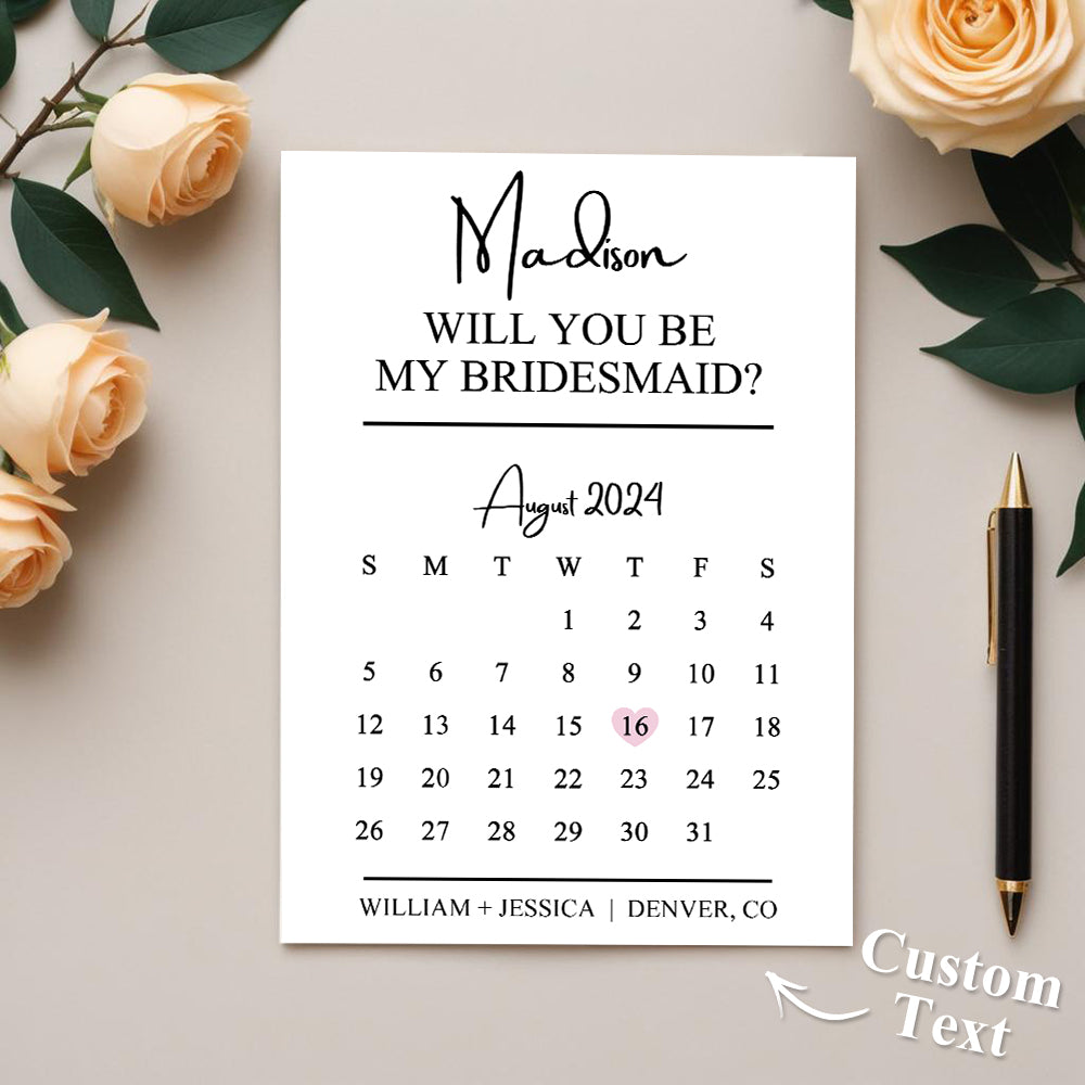 Personalized Bridesmaid Proposal Calendar Card Will You Be My Bridesmaid Wedding Date Card
