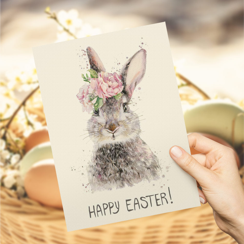 HAPPY EASTER Cute Bunny Accent Greeting Card Gift Card