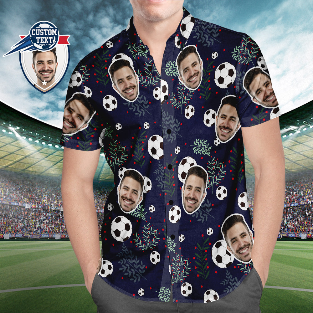 personalized face photo hawaiian shirt soccer pattern print gift for boyfriend