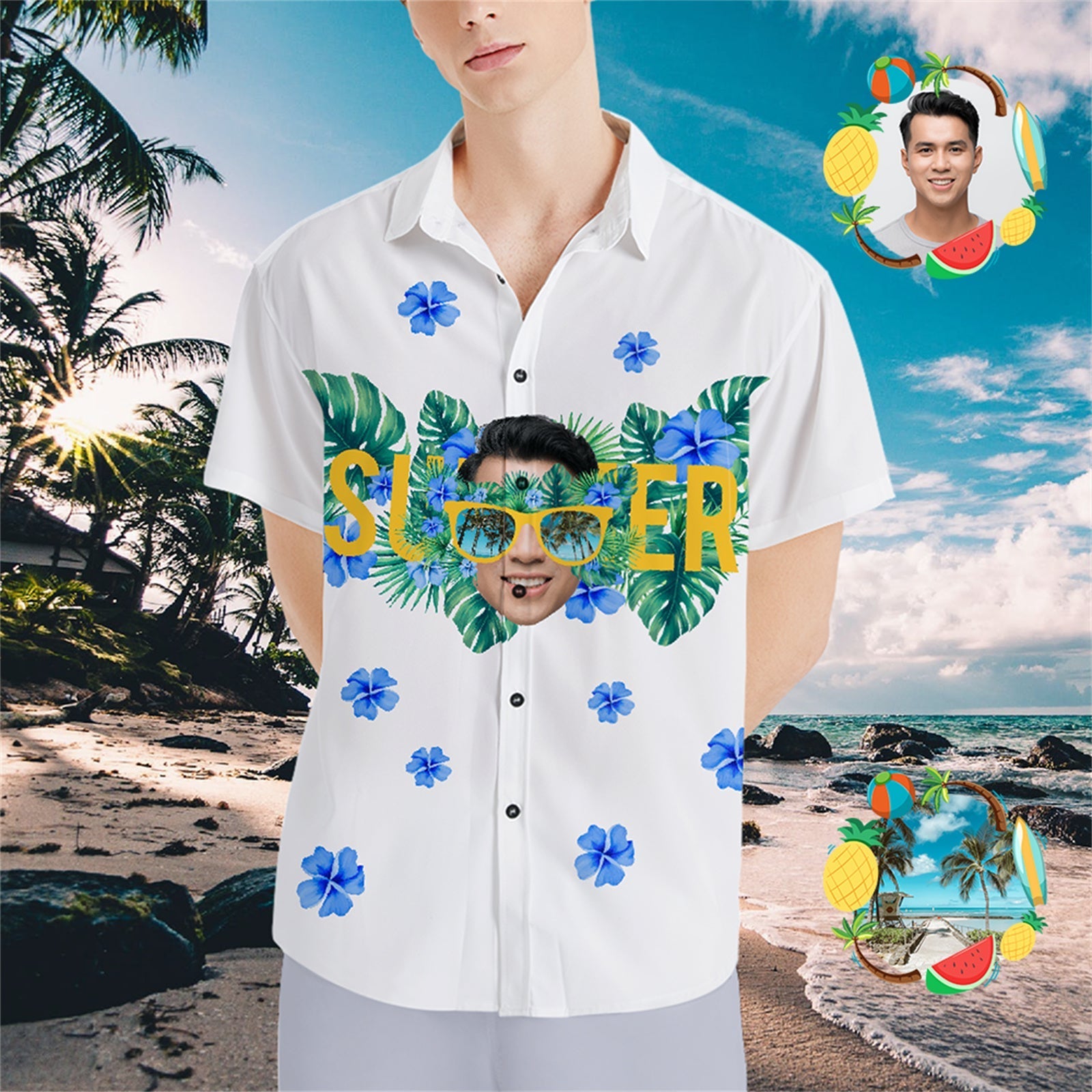 Custom Face Hawaiian Shirts Personalized Photo Glasses Vision Hawaiian Shirts