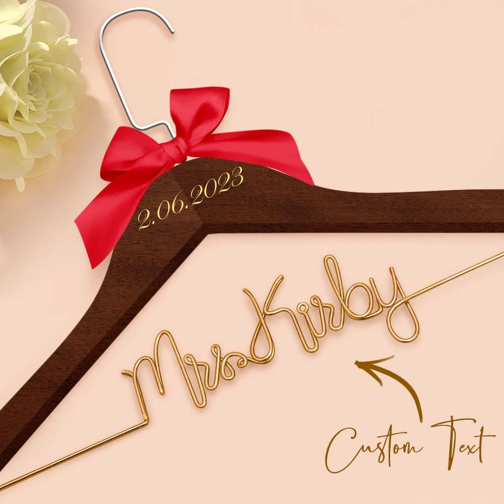 Customizable Text Name Date Bow Wedding Dress Hanger Gift for Weddings
