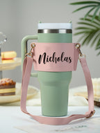 Custom Name Water Bottle Carrier Bag for 40oz Stanley Tumbler with Adjustable Strap Birthday Gift for Women