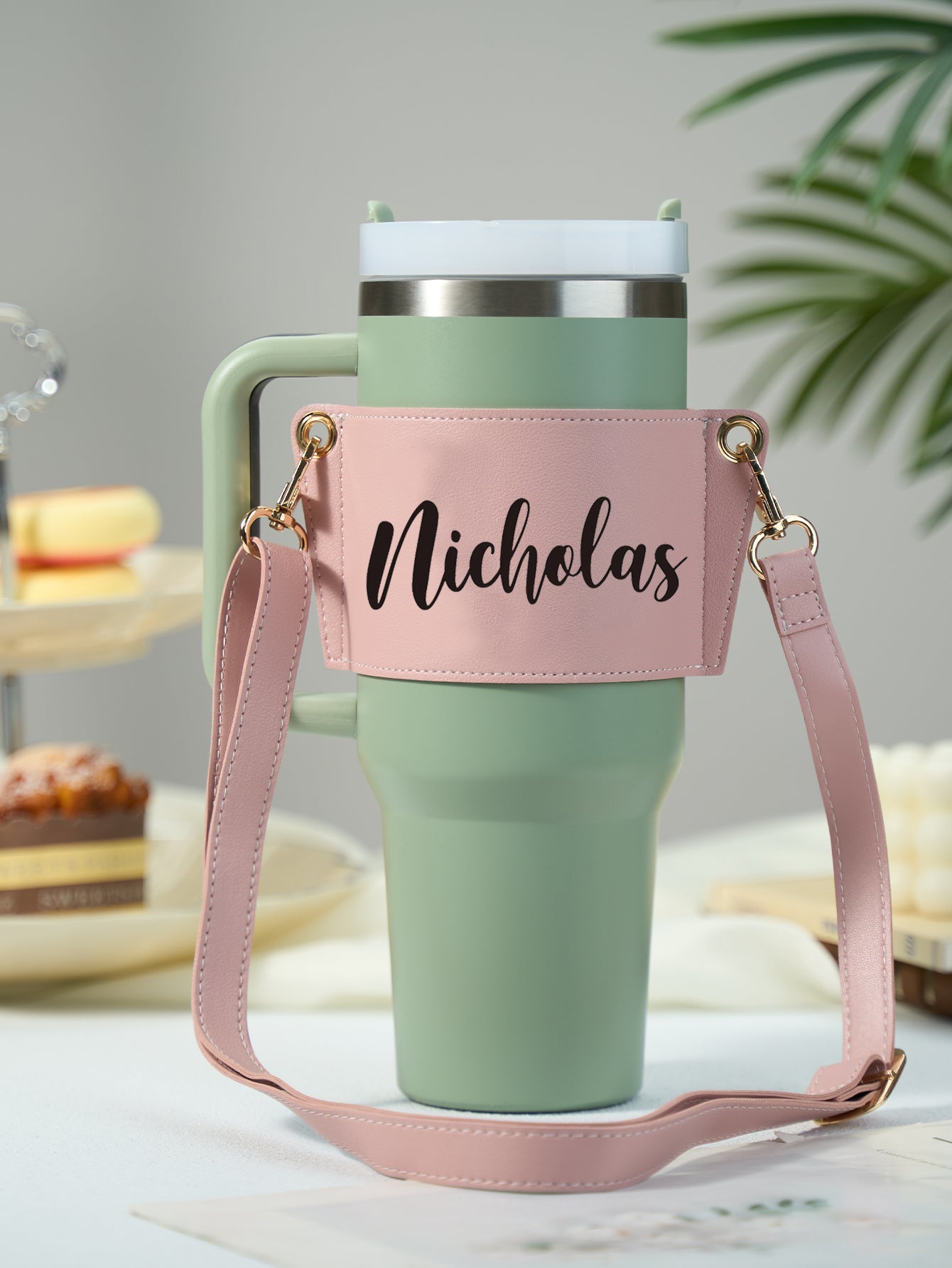 Custom Name Water Bottle Carrier Bag for 40oz Stanley Tumbler with Adjustable Strap Birthday Gift for Women