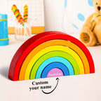 Custom Wooden Rainbow Stacker Nesting Puzzle Game Building Blocks Jigsaw Learning Toy Set Board Stacking Toy Gift for Kids