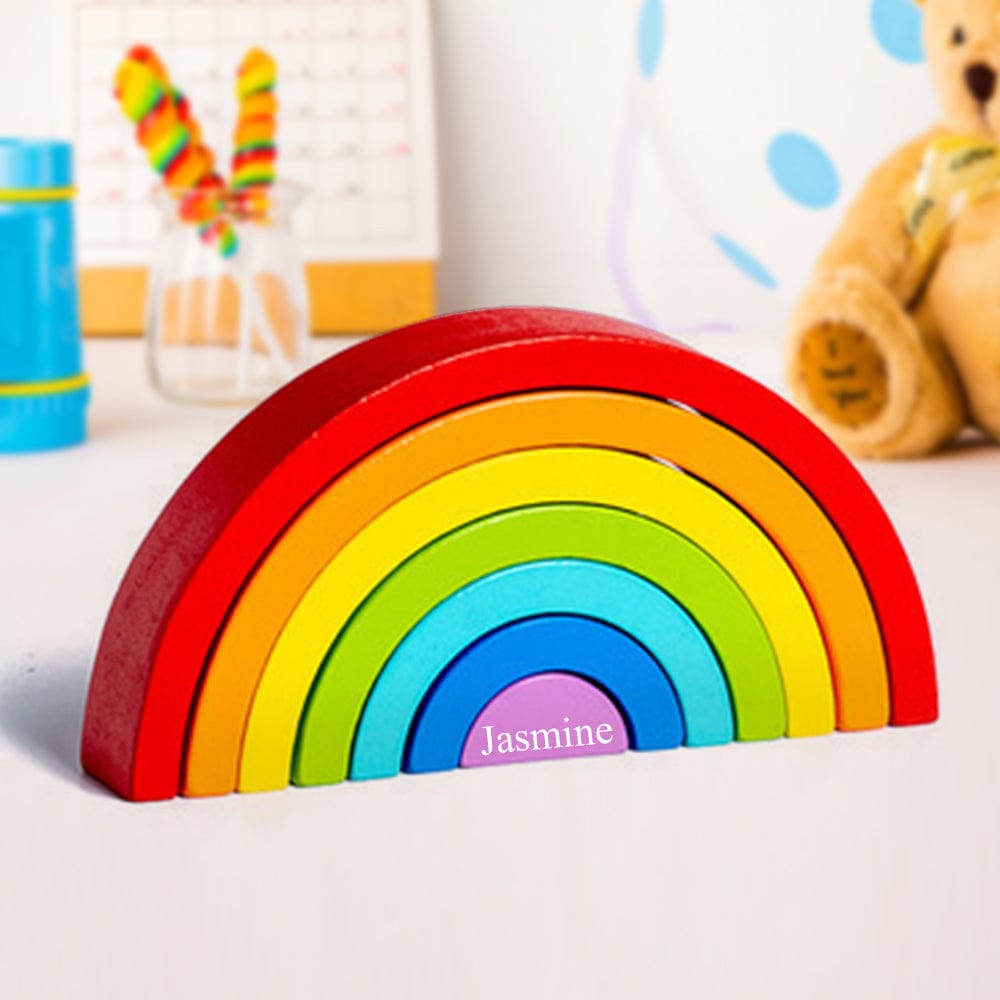 Custom Wooden Rainbow Stacker Nesting Puzzle Game Building Blocks Jigsaw Learning Toy Set Board Stacking Toy Gift for Kids