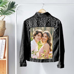 gifts for wife Wrapped in Your Memory - Pearl Denim Jacket, Personalized Photo Jean Jacket, Stylish Everyday Wear for Date Ni