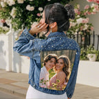 gifts for wife Wrapped in Your Memory - Pearl Denim Jacket, Personalized Photo Jean Jacket, Stylish Everyday Wear for Date Ni