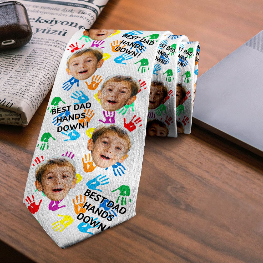 Custom Face “Best Dad Hands Down” Necktie – Father’s Day Gift Birthday Gift