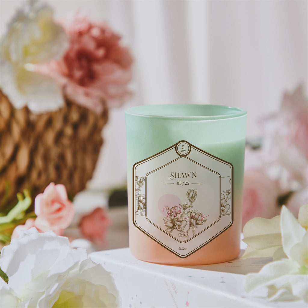 Elegant Custom Engraved Hexagon Month Flower Scented Candle for Stunning Wedding Decor