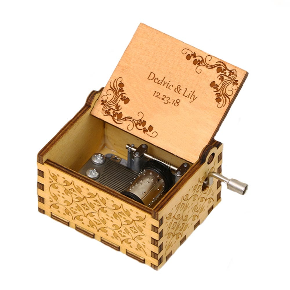 Custom Engraved Wooden Music Box with Name And Date