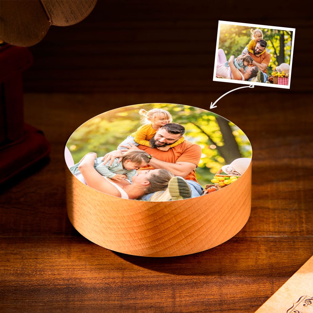 Custom Photo Wooden Music Box Rotating Base Music Tabel Decoration Castle in the Sky