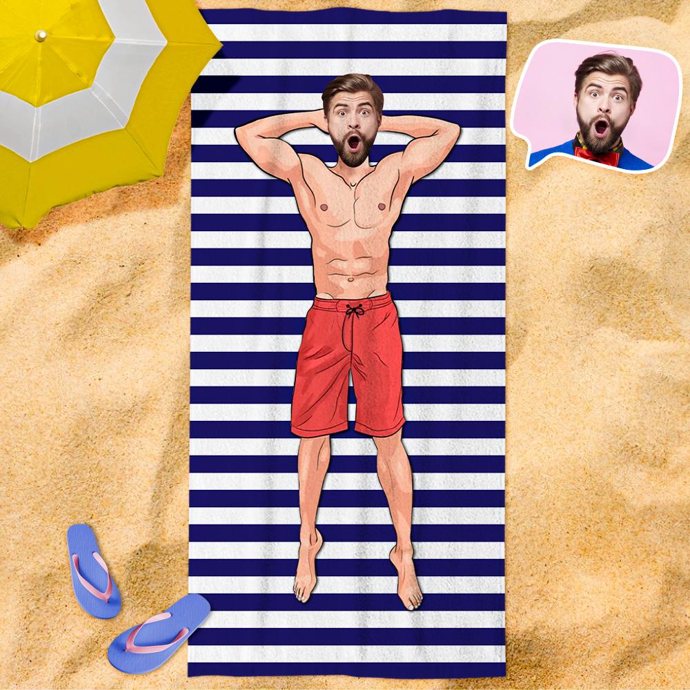 Engraved Photo Towel Gift For Boyfriend Personalised Beach Towel Custom Gift Idea For Boyfriend