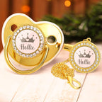 Custom Name Baby Pacifier & Clip Set with Crown – Personalized Newborn Gift