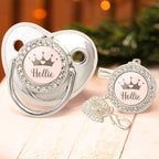 Custom Name Baby Pacifier & Clip Set with Crown – Personalized Newborn Gift