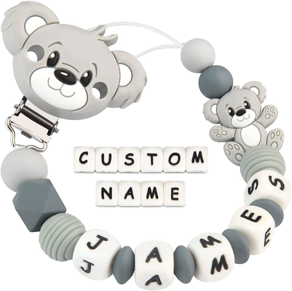 Custom Dummy Chain with Name Personalised Teddy Bear Pacifier Clip for Boys Girls
