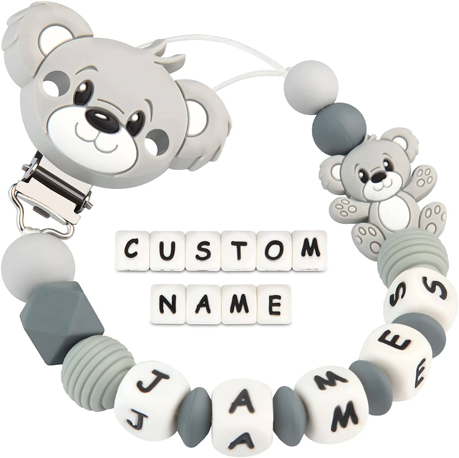 Custom Dummy Chain with Name Personalised Teddy Bear Pacifier Clip for Boys Girls