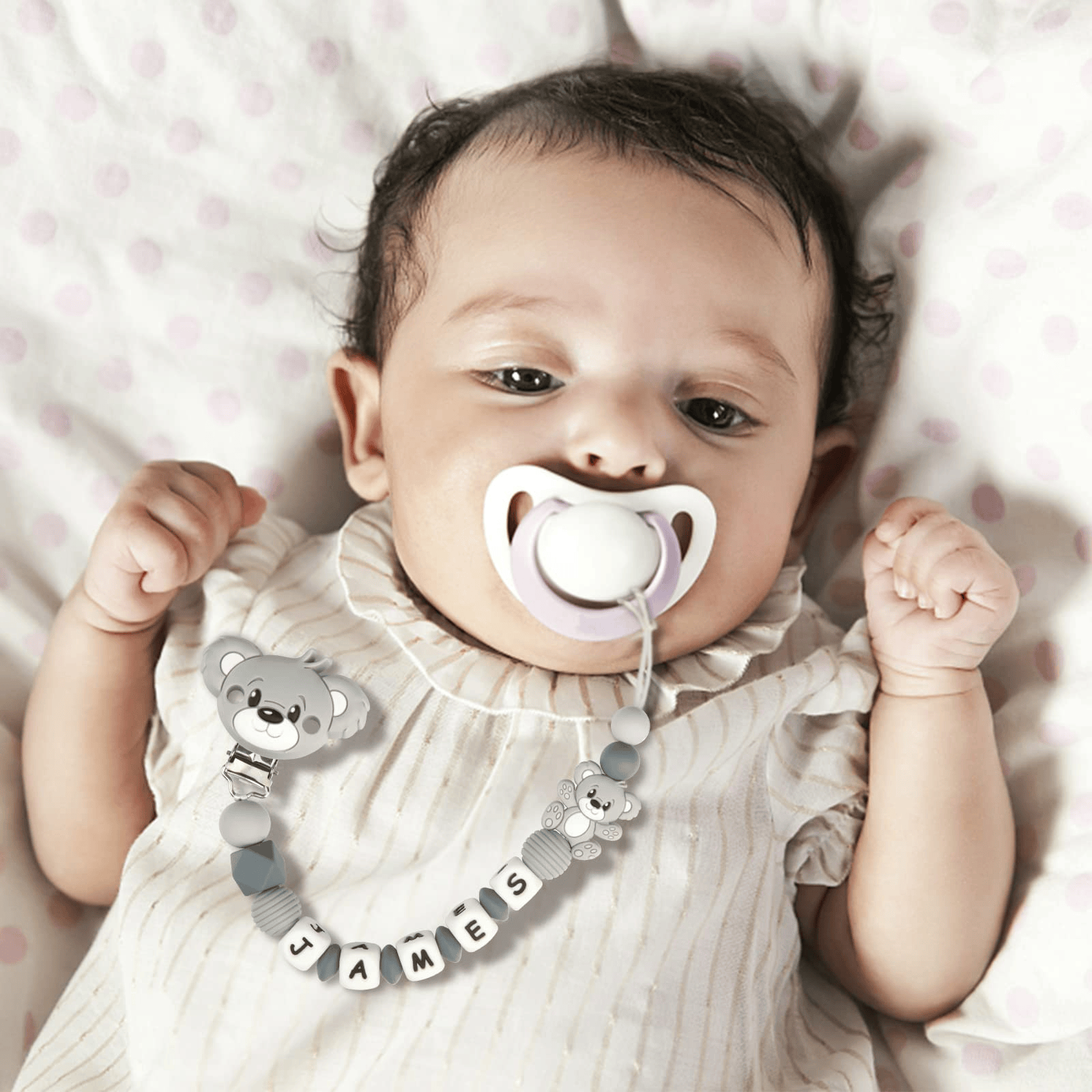 Custom Dummy Chain with Name Personalised Teddy Bear Pacifier Clip for Boys Girls