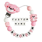 Custom Dummy Chain with Name Personalised Teddy Bear Pacifier Clip for Boys Girls