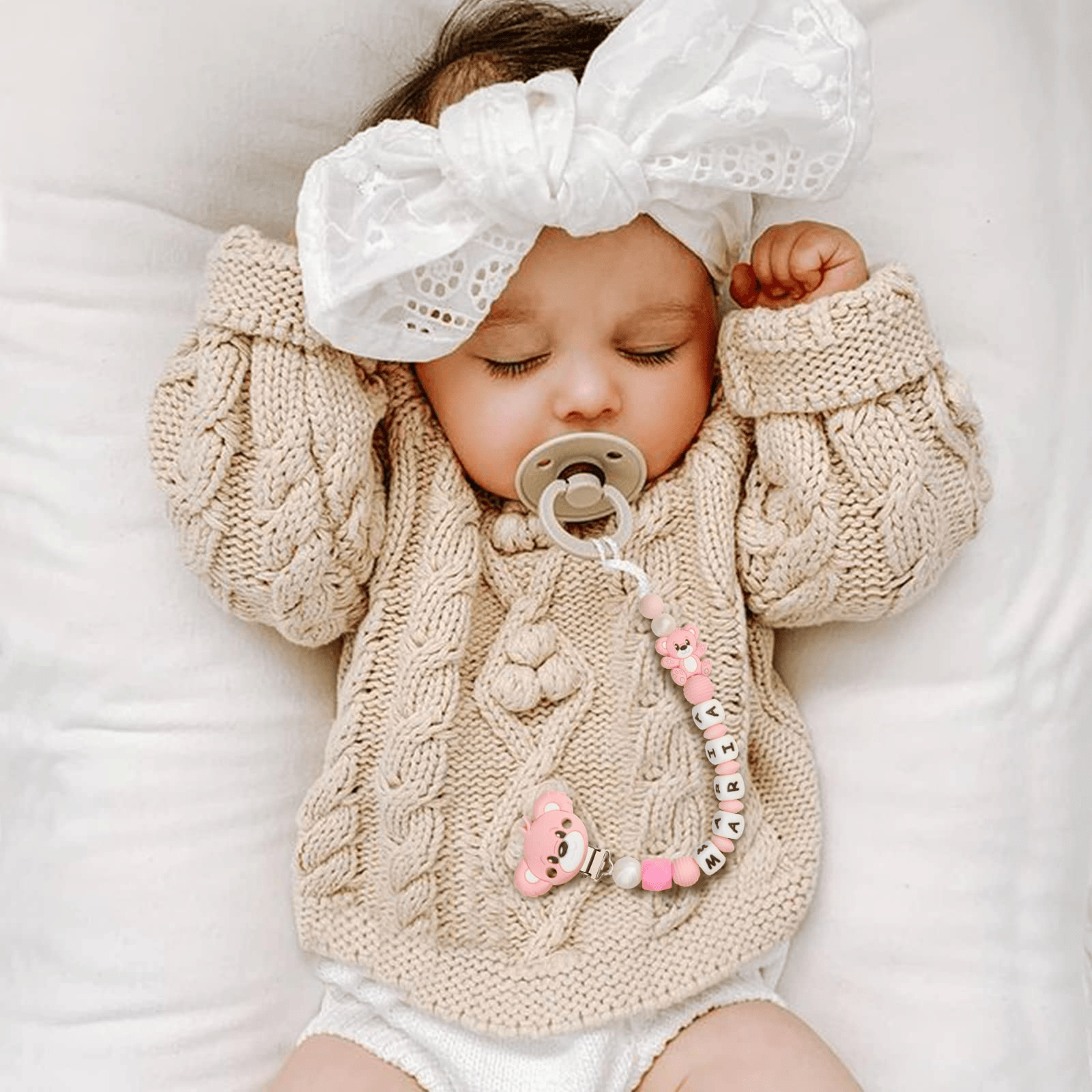 Custom Dummy Chain with Name Personalised Teddy Bear Pacifier Clip for Boys Girls