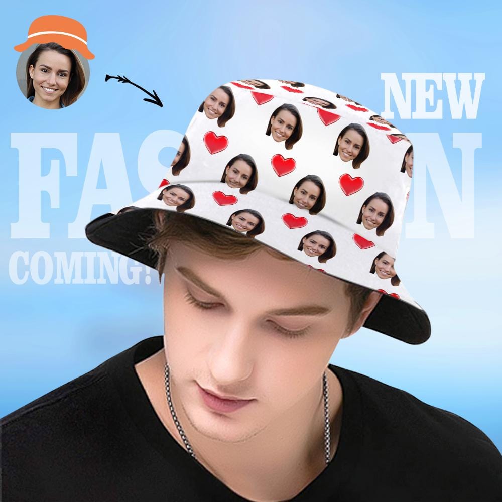 Custom Bucket Hat Personalized 2 Face Heart Print Summer Unisex Fisherman Hat