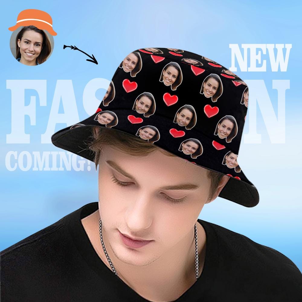 Custom Bucket Hat Personalized 2 Face Heart Print Summer Unisex Fisherman Hat