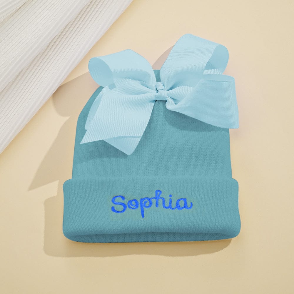 Custom Name Baby Bow Knit Hat - A Unique and Adorable Birthday Gift for Your Little One