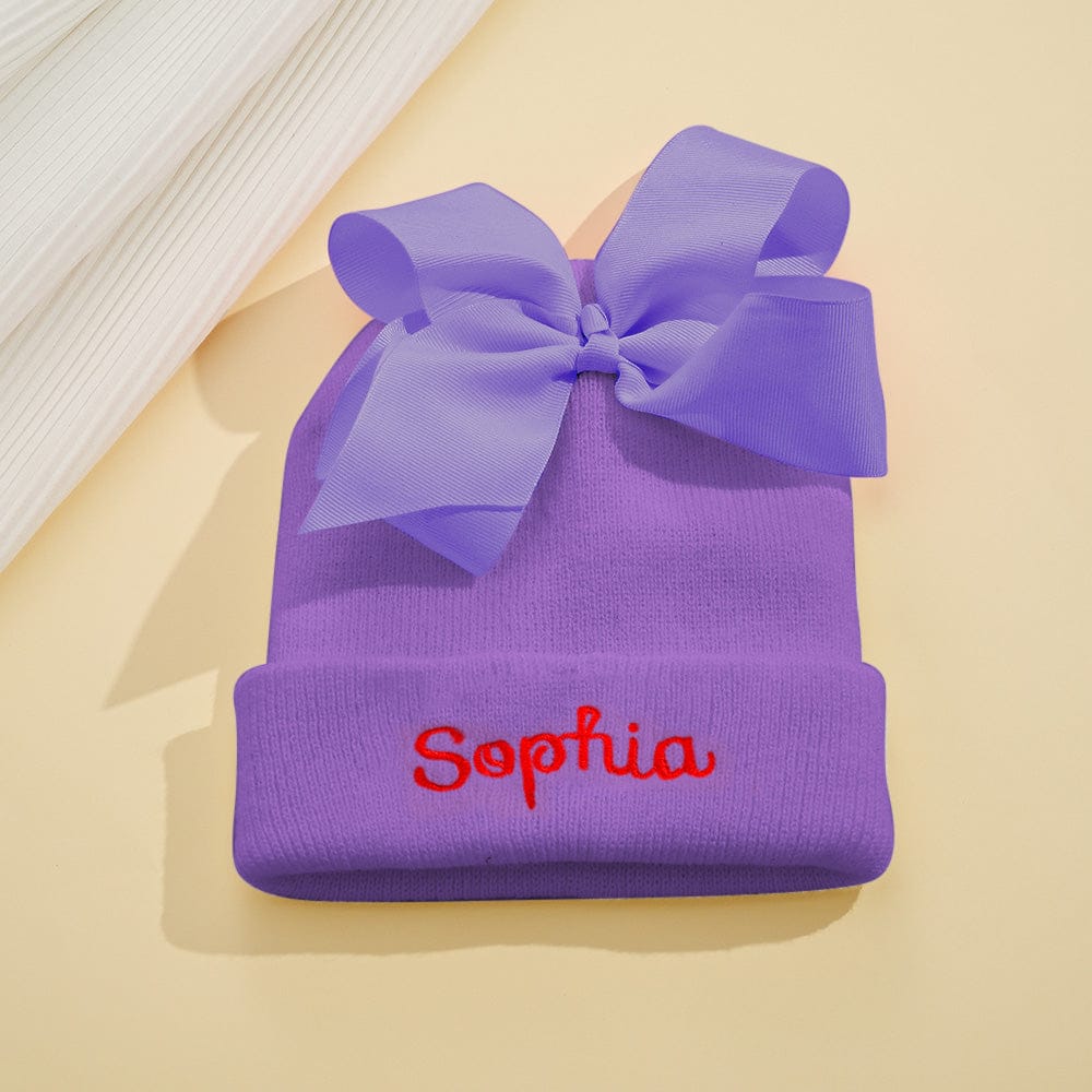 Custom Name Baby Bow Knit Hat - A Unique and Adorable Birthday Gift for Your Little One