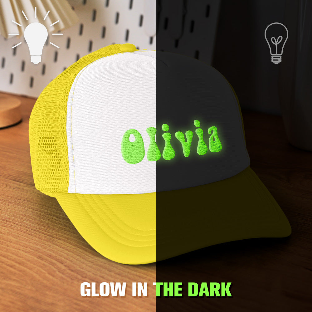 Custom Puff Print Trucker Hat Personalized Glow-in-the-dark Foam Trucker Caps for Adult Back to School Gift