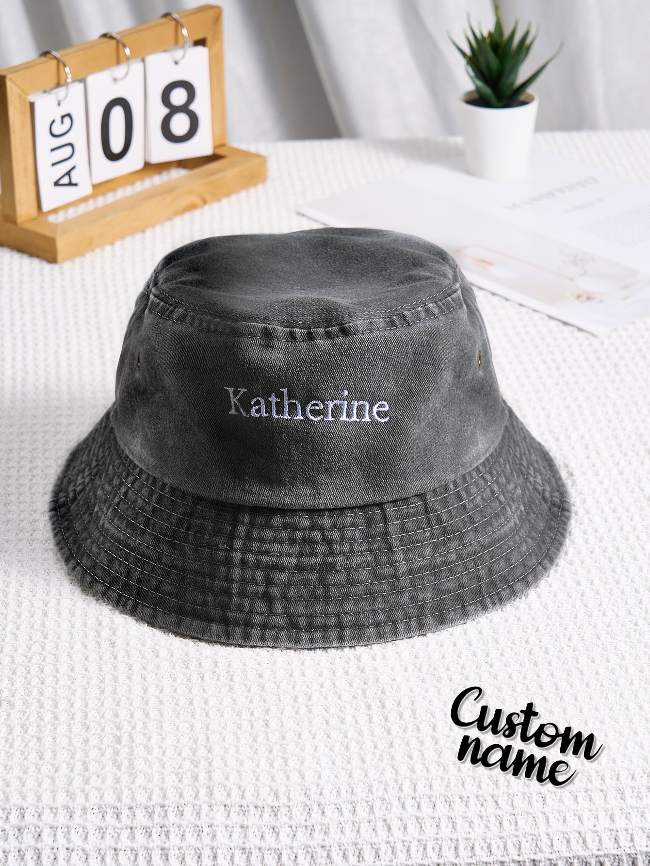 Personalized Denim Bucket Hat Custom Name Embroidery Design Gift for Friends