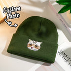 Personalized Pet Portrait Knit Beanie Warm Embroidered Look Caramel