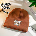 Personalized Pet Portrait Knit Beanie for Everyday Wear Warm Embroidered Look French Grey