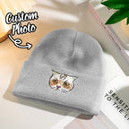 Green Personalized Pet Portrait Knit Beanie for Everyday Wear