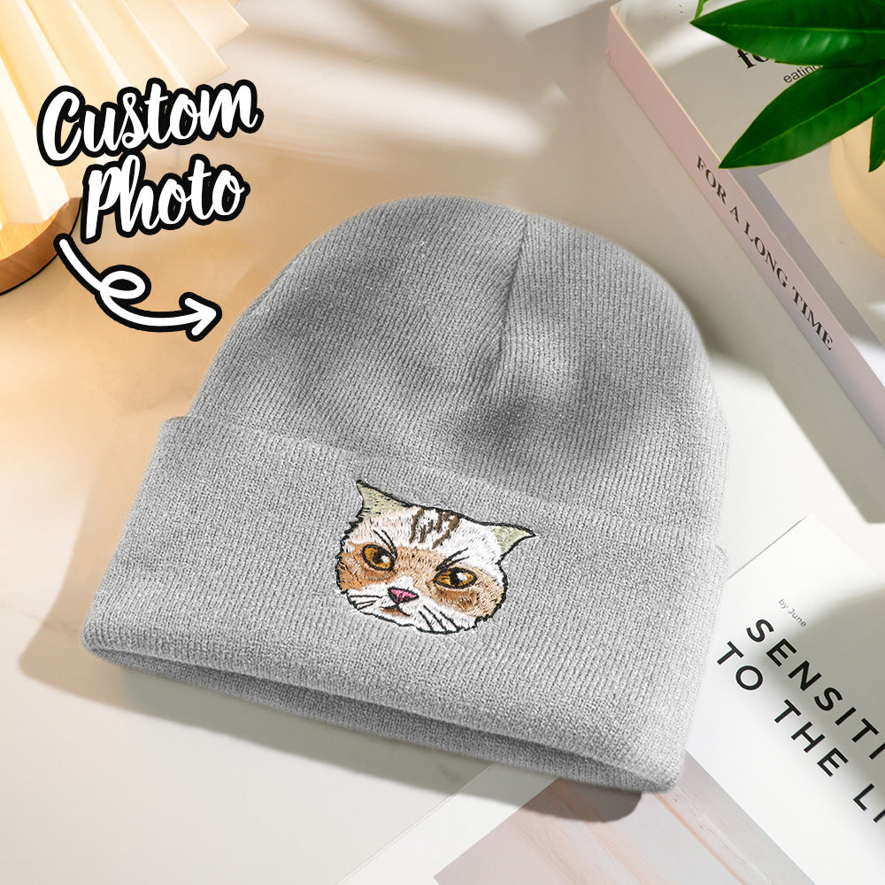 Green Personalized Pet Portrait Knit Beanie for Everyday Wear