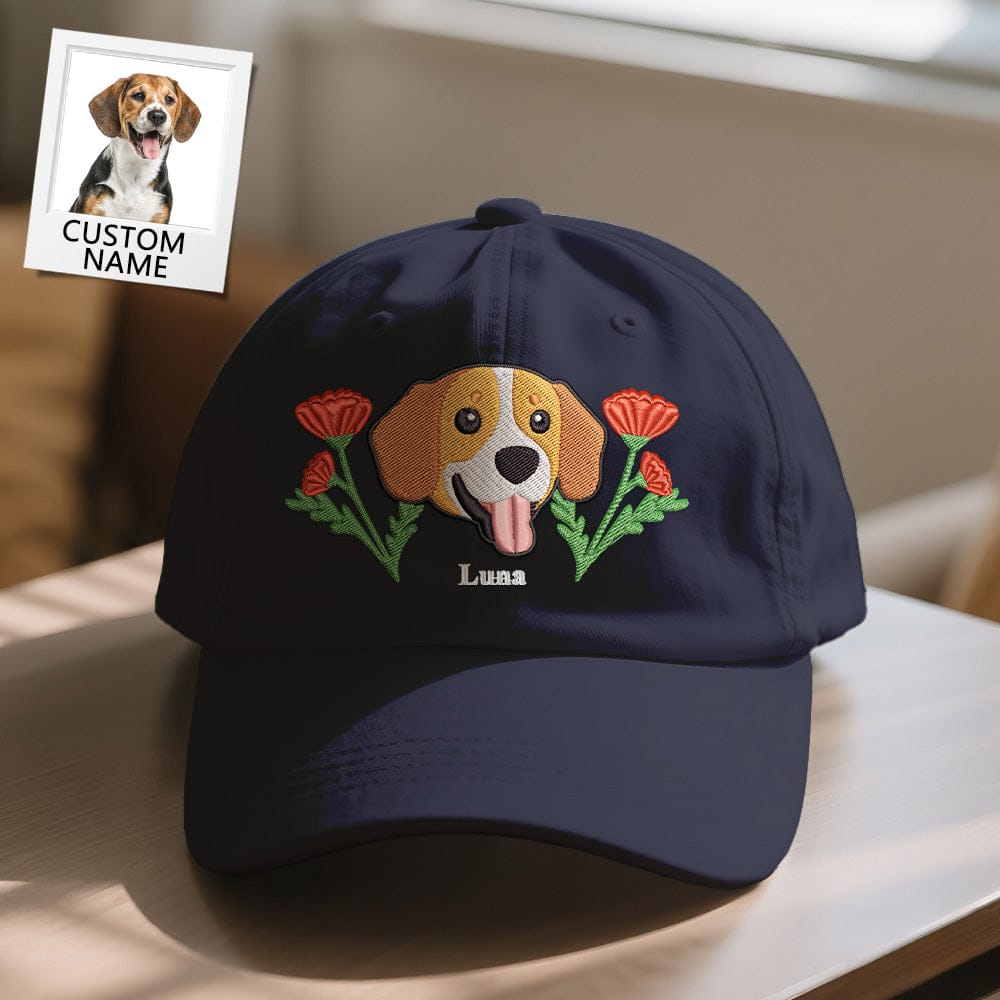 Baseball Cap Printed Embroidered Look Personalized Pet Portrait with Name for Everyday Wear Light Gray