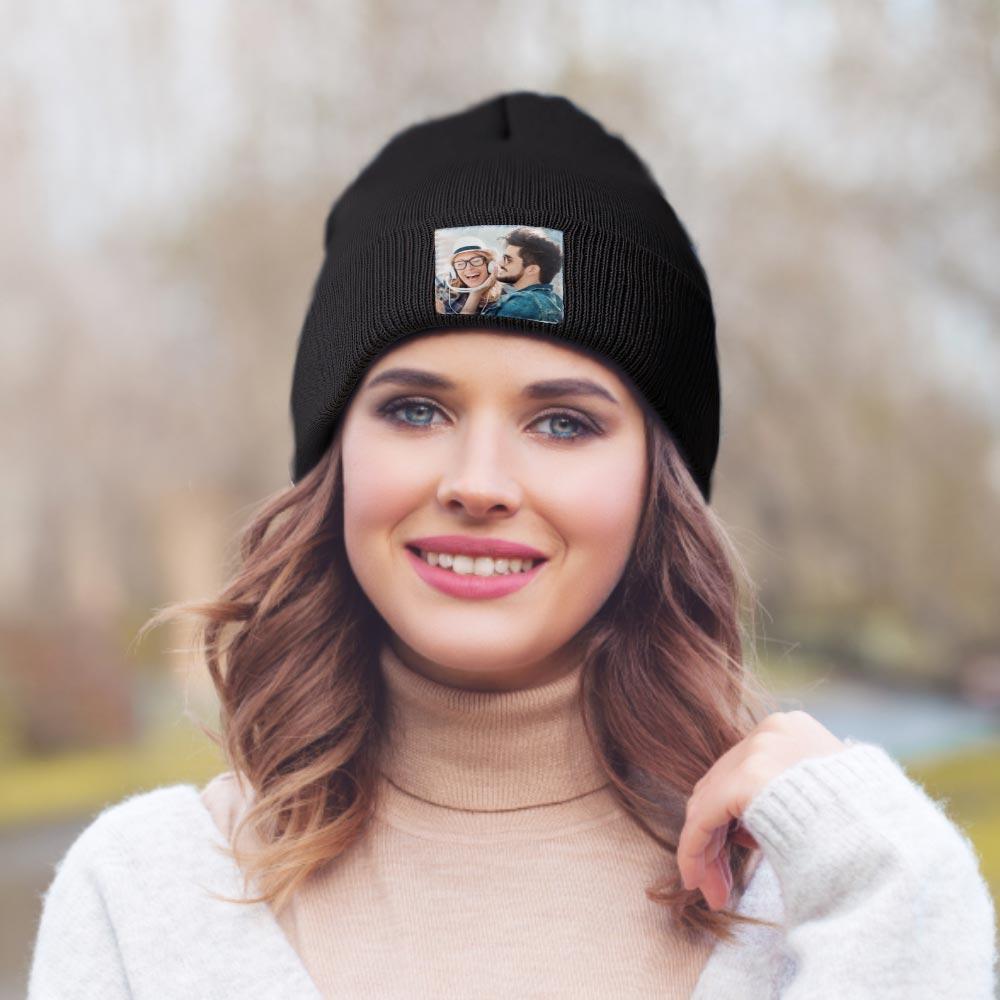 Personalized Photo Beanie Hat Custom Knitted Hat Valentine's Day Gifts-4 Colors