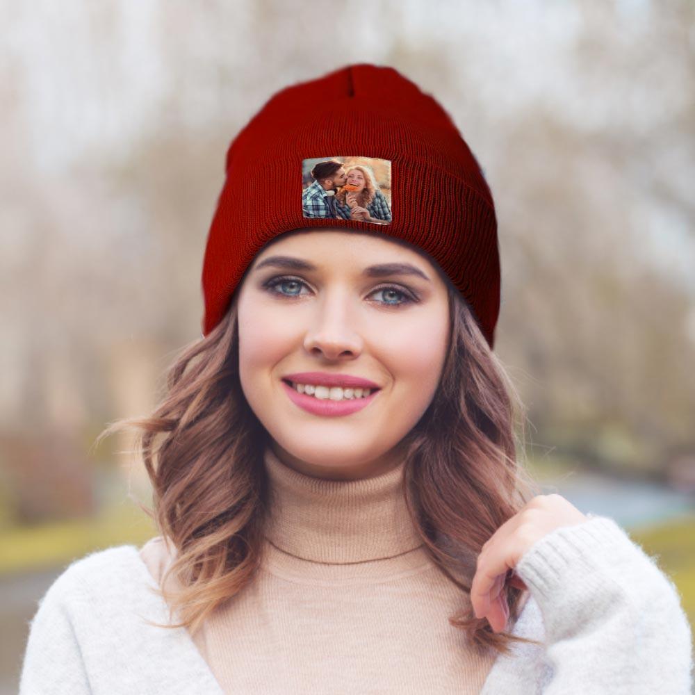 Personalized Photo Beanie Hat Custom Knitted Hat Valentine's Day Gifts-4 Colors