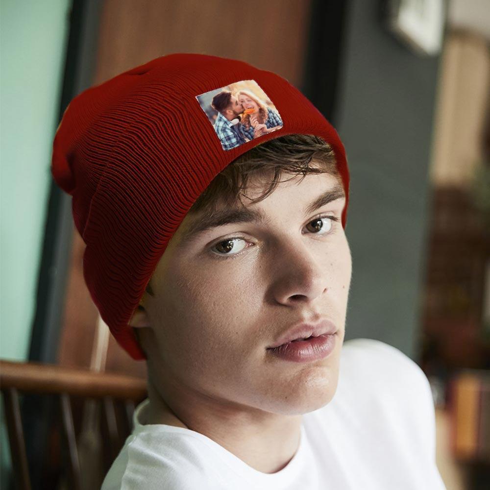 Personalized Photo Beanie Hat Custom Knitted Hat Valentine's Day Gifts-4 Colors