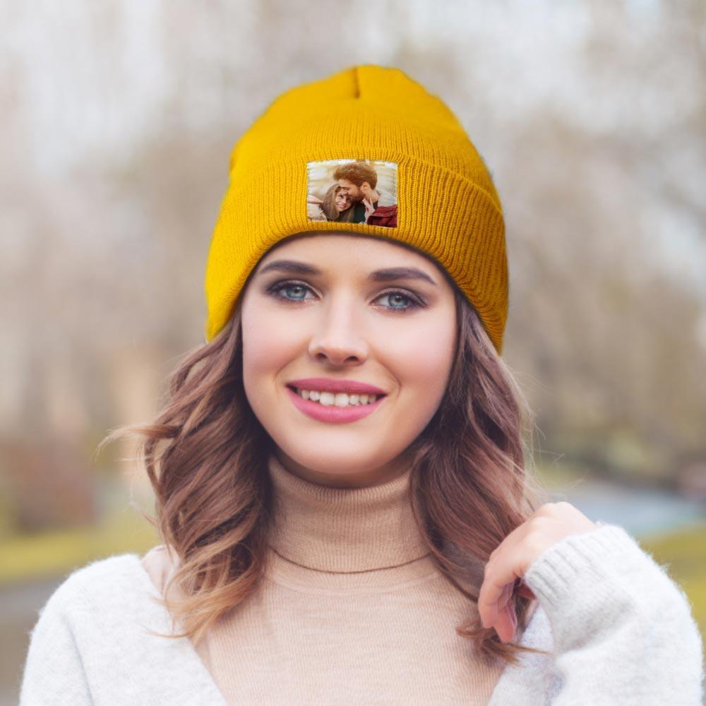 Personalized Photo Beanie Hat Custom Knitted Hat Valentine's Day Gifts-4 Colors