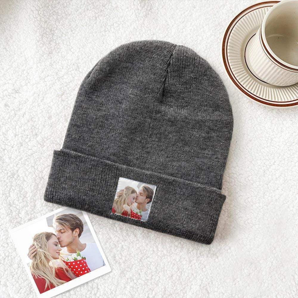 Personalized Photo Beanie Hat Custom Knitted Hat Valentine's Day Gifts-4 Colors