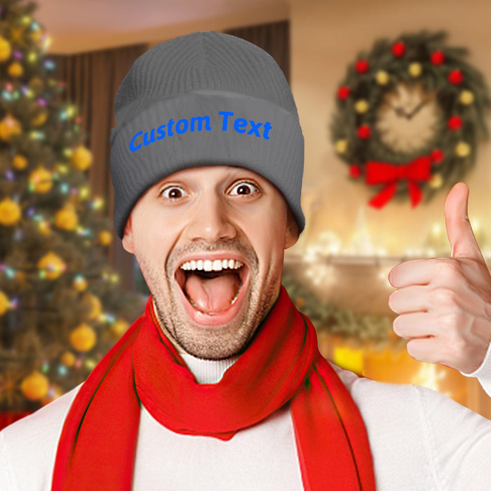 white knitted hat custom text acrylic