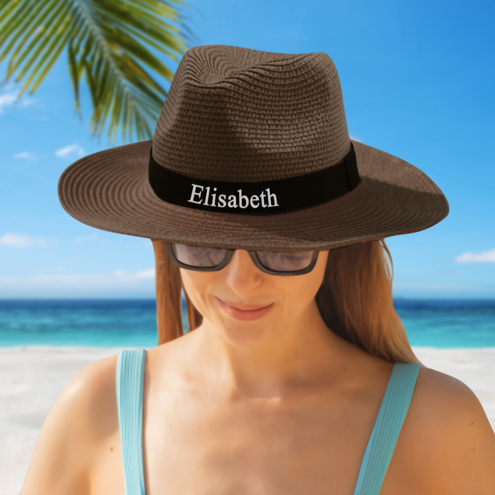 Personalized Straw Fedora Hat Custom Beach Hat Gift for Bridesmaid Friends Family Bachelorette Party