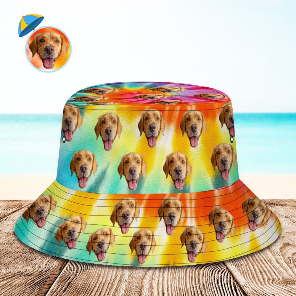 Custom Bucket Hat Unisex Face Bucket Hat Personalize Wide Brim Outdoor Summer Cap Hiking Beach Sports Hats Rainbow Color Bucket Hat Gift