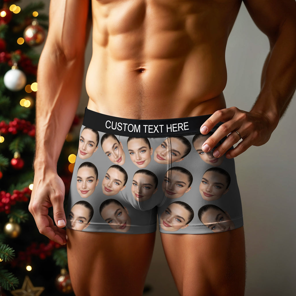 Personalized Big Face Boxer Custom Text Men Underwear Christmas Gift Personalized Photo Funny Valentines Gift