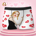 Custom Face Boxers Girlfriend Hug with Heart Lip Print Gifts For Him